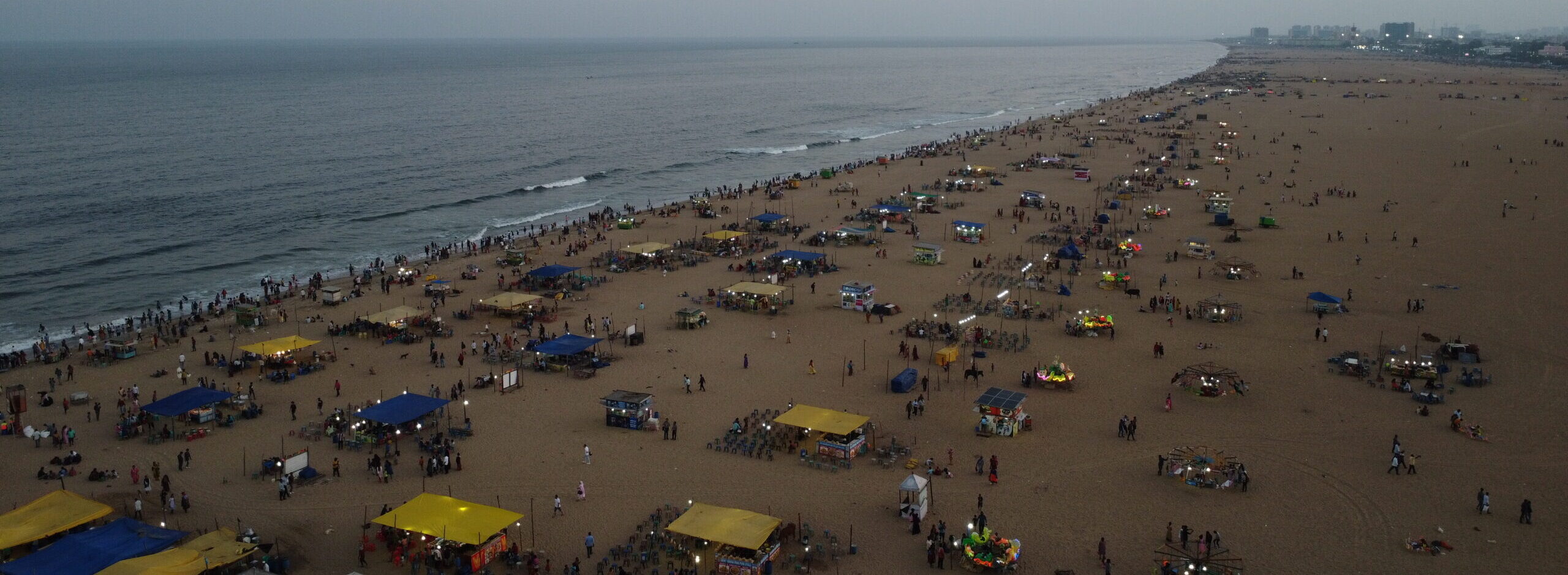 Aerial view of Marina Beach Chennai coastline