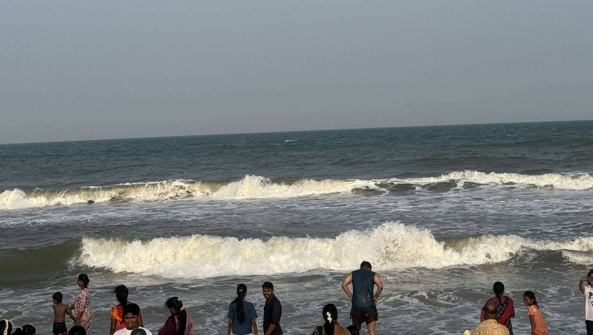 Waves at Marina Beach during sunset in Chennai