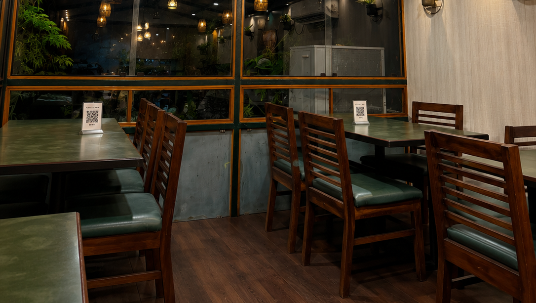 India Brew House Anna Nagar Chennai wooden seating area