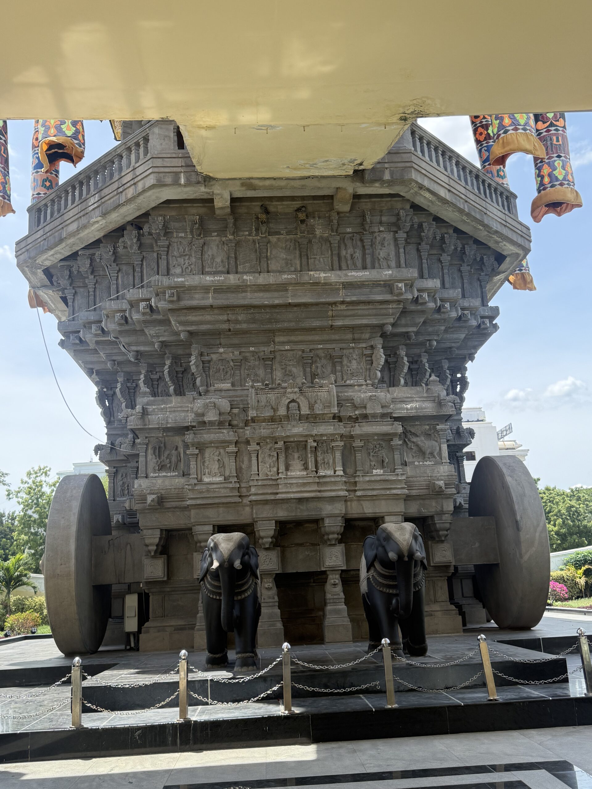 Front view of the Valluvar Kottam chariot monument in Chennai