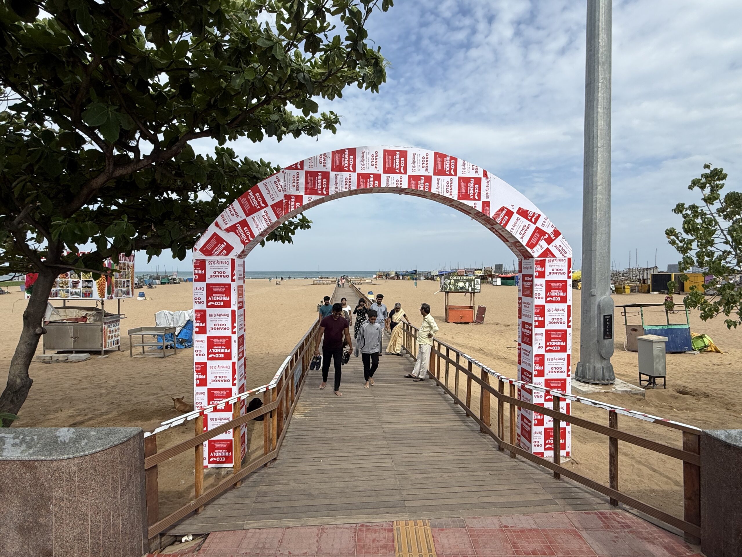 Beach access ramp viewed from the road at Besant Nagar Beach Chennai
