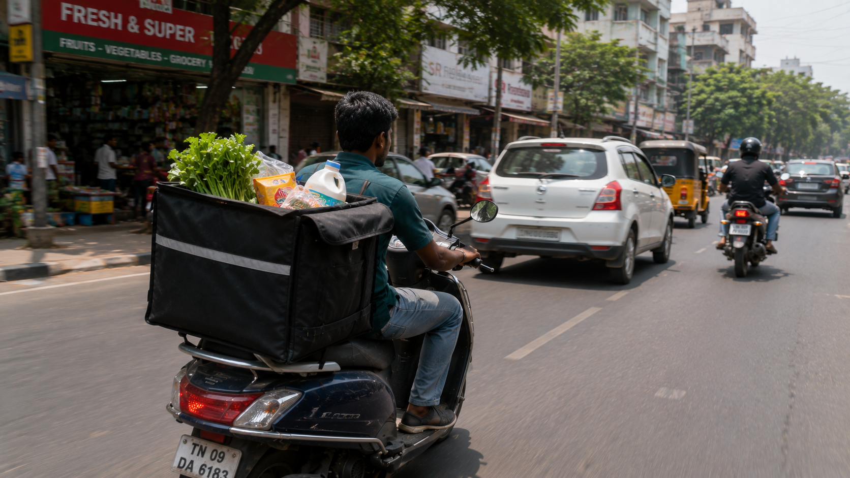 Grocery delivery rider in Chennai