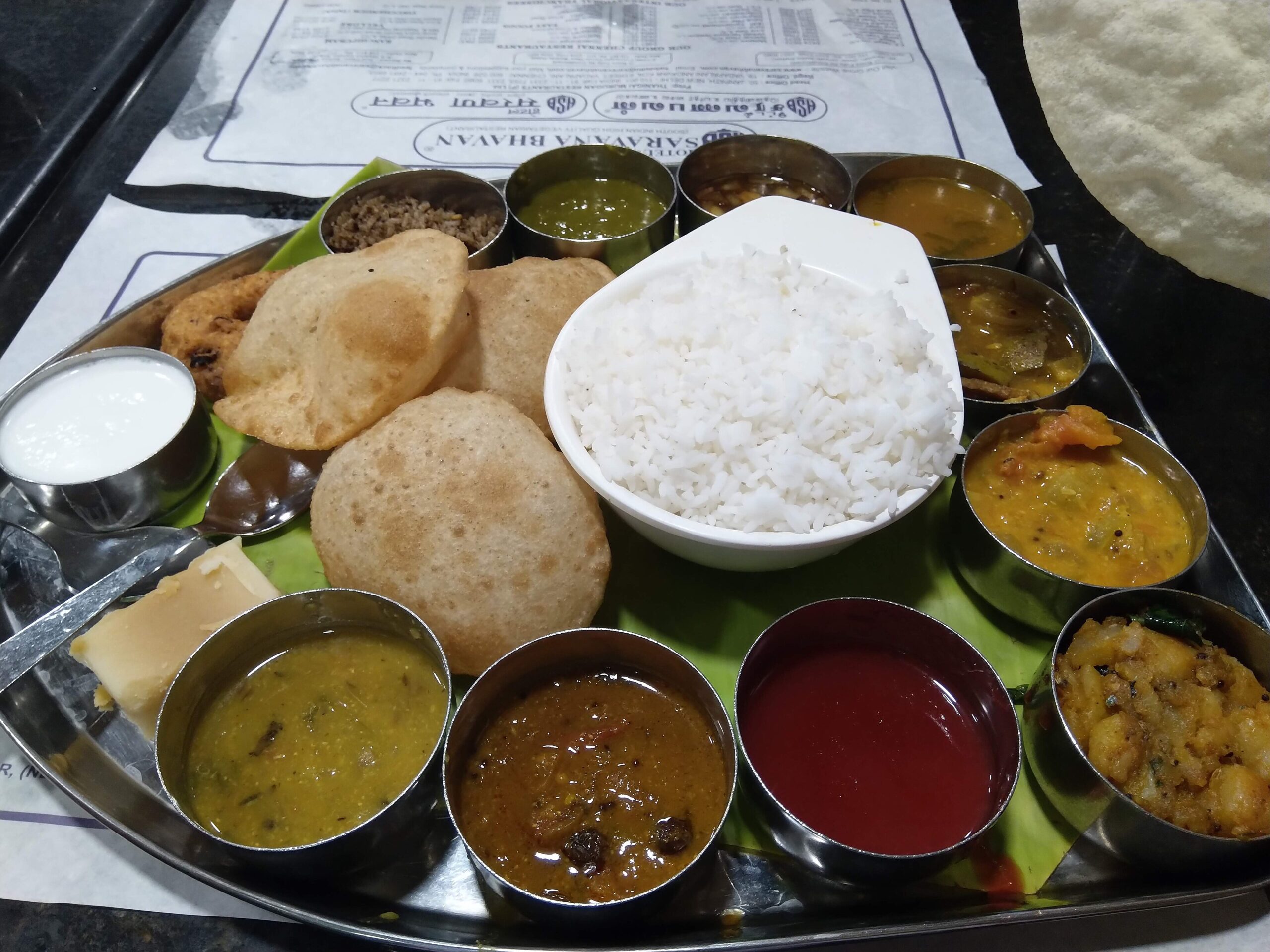 Traditional South Indian vegetarian meal served on a banana leaf in Chennai