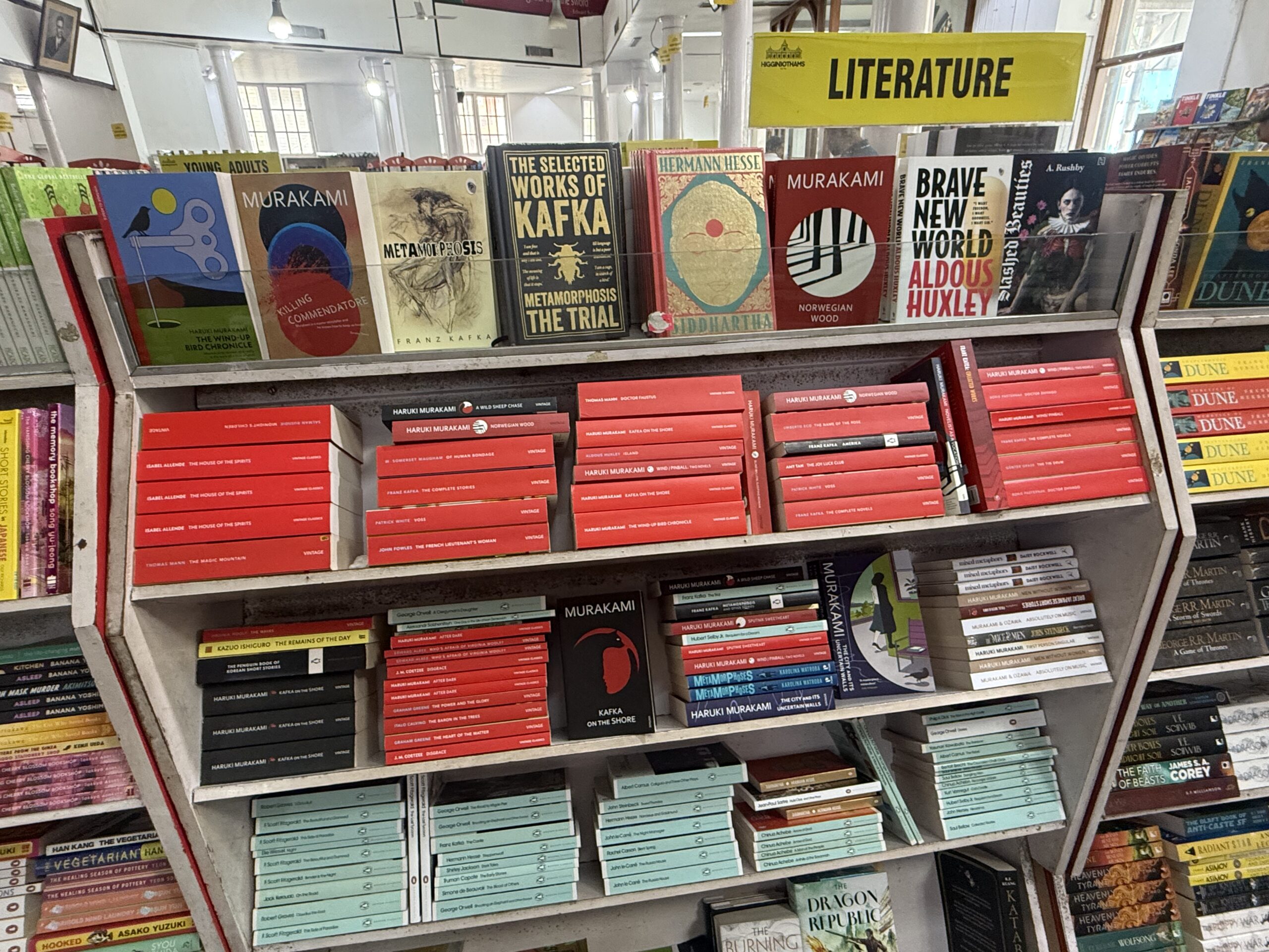 Fiction and bestselling novels display at Higginbothams Chennai