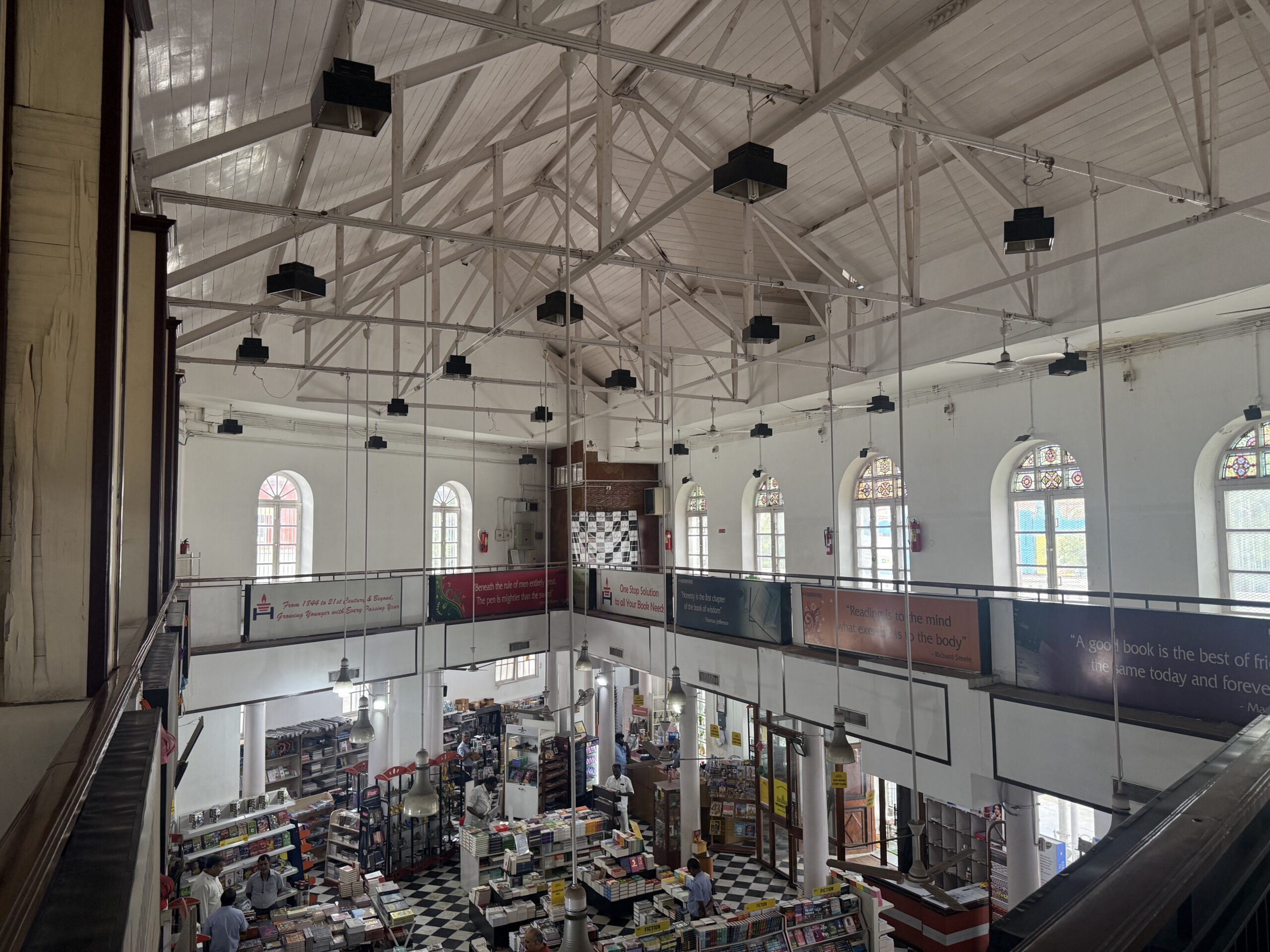Upper floor book galleries at Higginbothams Bookstore Chennai