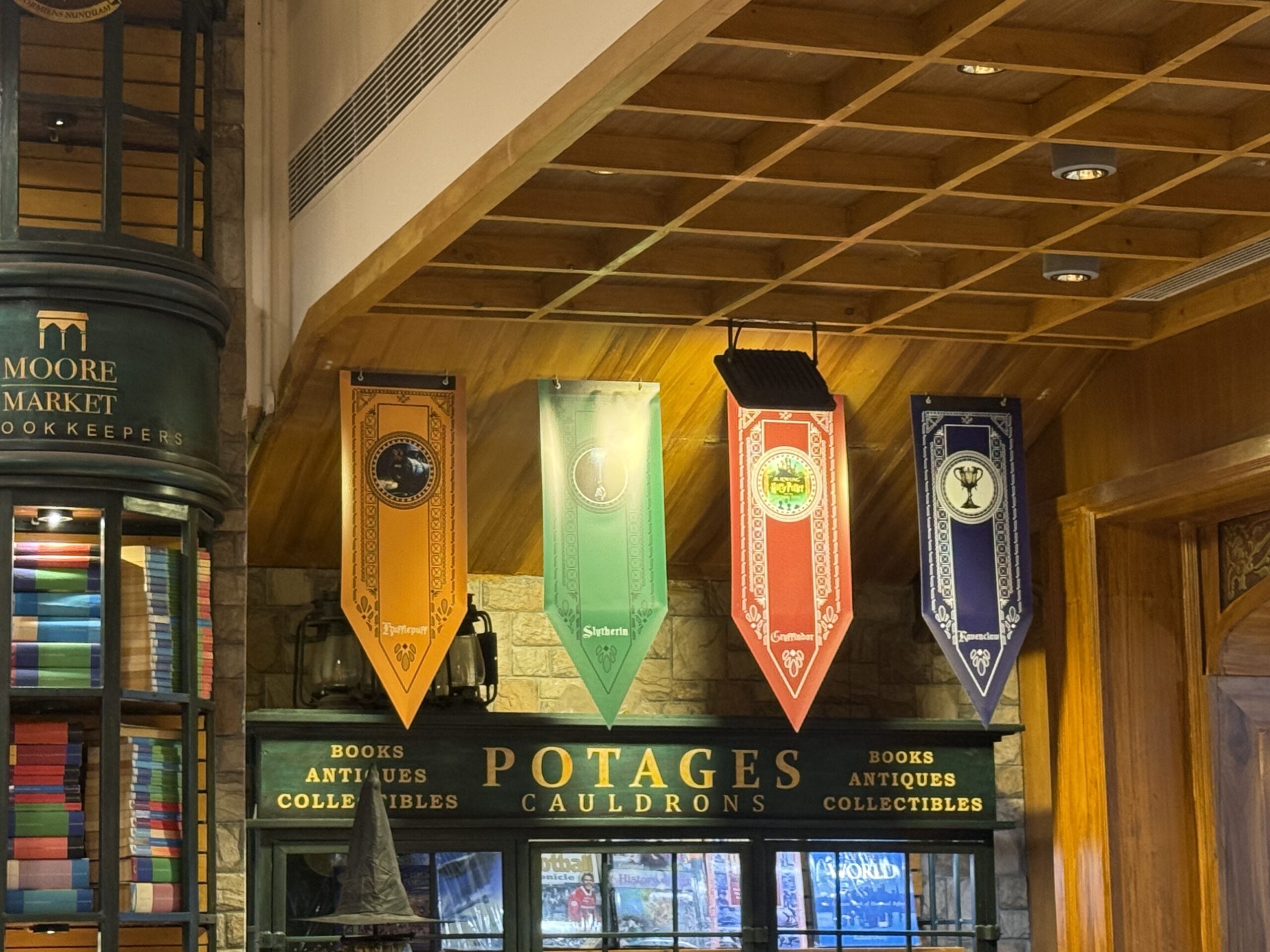 Harry Potter house flags decorating Moore Market Bookstore Chennai