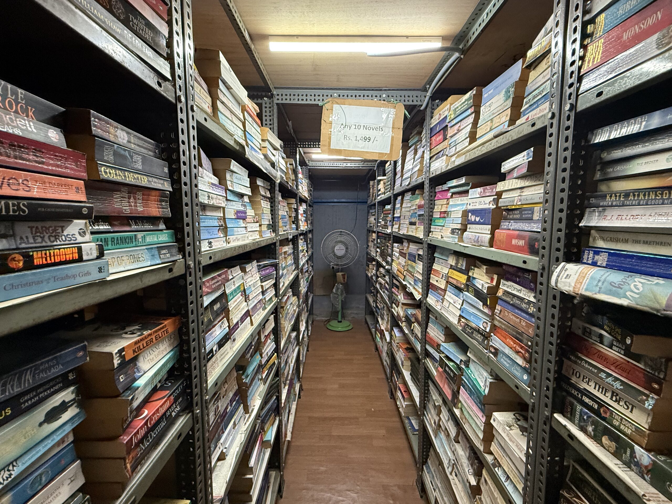 Bookshelves inside Used Books Factory warehouse bookstore in Mugalivakkam Chennai