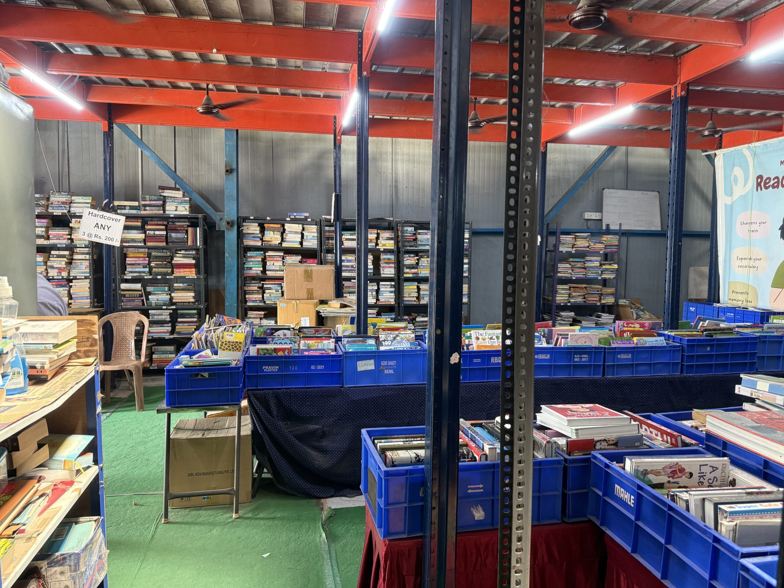 Main warehouse area of Used Books Factory in Chennai